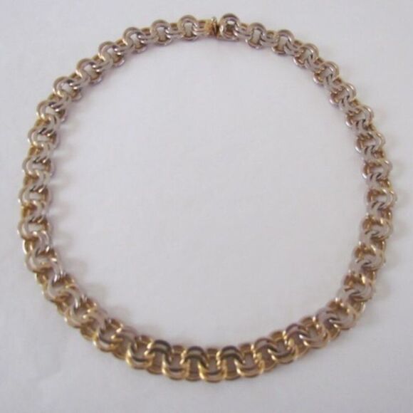 Vintage Hobé Gold & Silver Tone Double Prime Link Necklace 16" - Picture 6 of 10